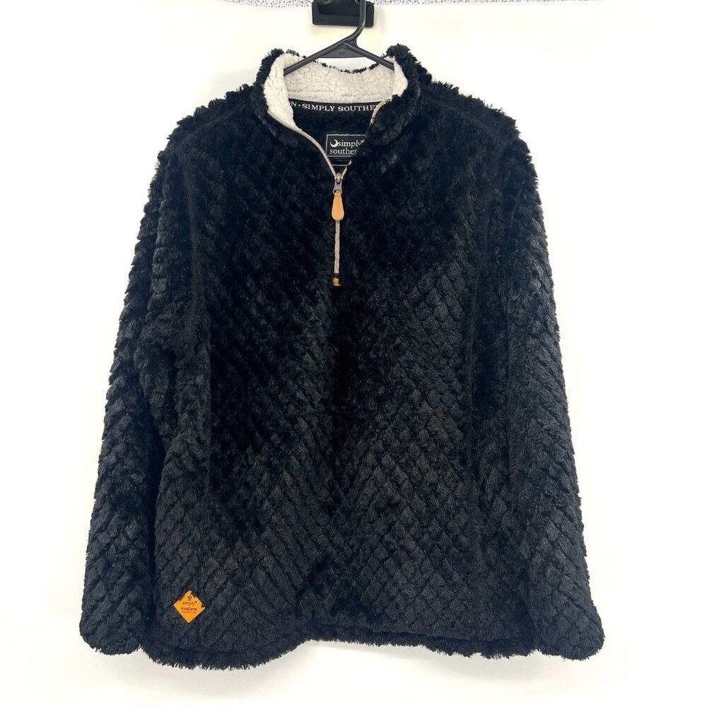 Simply Southern Black Sherpa Quarter Zip Sweatshirt Women's Small